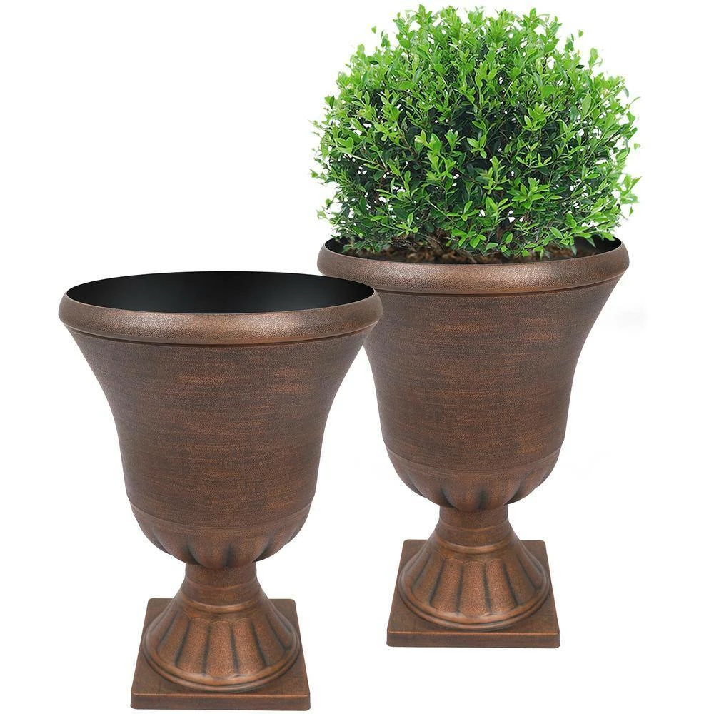 Worth Garden 15 in. (Dia) x 22 in. (H) Gold Color Plastic Urn Planter (2-Pack) 4 Worth Garden 15 in. (Dia) x 22 in. (H) Gold Color Plastic Urn Planter (2-Pack) - Image 2