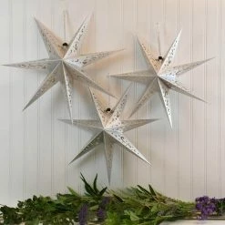 LUMABASE Paper Lantern Silver 7 Point Star (3- Pack) -Cheap Garden Center Store grays lumabase citronella candles torches 87203 1f 1000