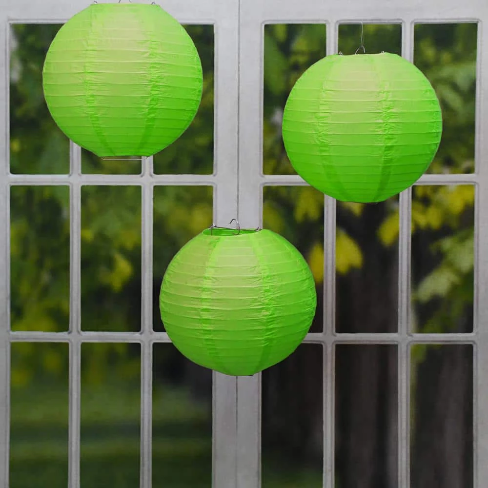 LUMABASE 10 in. Round Green Paper Lanterns (5-Count) 4 LUMABASE 10 in. Round Green Paper Lanterns (5-Count) - Image 2