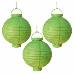 LUMABASE Battery Operated Paper Lantern in Green (3-Count)
