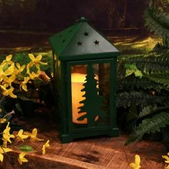 LUMABASE Green Battery Operated Metal Lantern -Cheap Garden Center Store greens lumabase citronella candles torches 91701 1f 1000