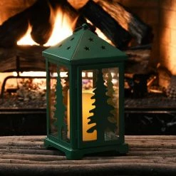 LUMABASE Green Battery Operated Metal Lantern -Cheap Garden Center Store greens lumabase citronella candles torches 91701 44 1000