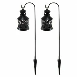 LUMABASE 30.25 in. Black Metal Shepherds Hook with Lantern (2-Count)