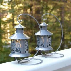 LUMABASE Lantern 5 in. x 9 in. Metal Lantern Silver Hanging Design (2-Count) -Cheap Garden Center Store metallics lumabase citronella candles torches 91102 1f 1000