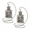 LUMABASE Lantern 5 in. x 9 in. Metal Lantern Silver Hanging Design (2-Count) -Cheap Garden Center Store metallics lumabase citronella candles torches 91102 64 1000