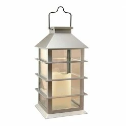 LUMABASE Solar 5.5 in. x 13.5 in. Silver Lantern