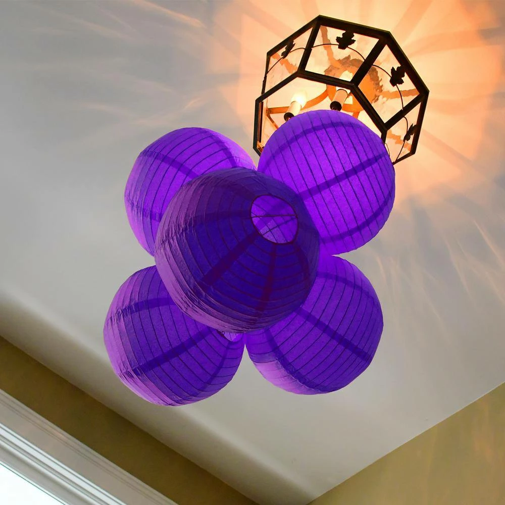 LUMABASE 10 in. Round Purple Paper Lanterns (5-Count) 5 LUMABASE 10 in. Round Purple Paper Lanterns (5-Count) - Image 3