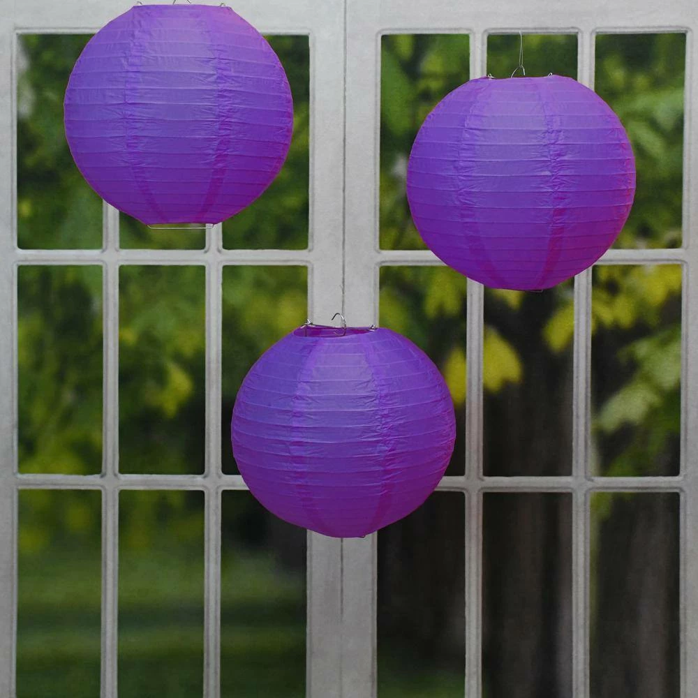 LUMABASE 10 in. Round Purple Paper Lanterns (5-Count) 4 LUMABASE 10 in. Round Purple Paper Lanterns (5-Count) - Image 2