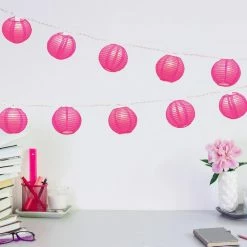 LUMABASE Nylon Lantern String Lights in Fuchsia -Cheap Garden Center Store reds pinks lumabase citronella candles torches 76101 1f 1000