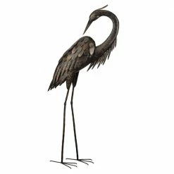 Regal Large 43 in. Bronze Heron Garden Statuary - Preening