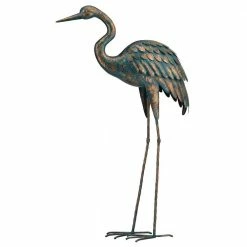 Regal Large 44 in. Metallic Patina Crane Garden Statuary