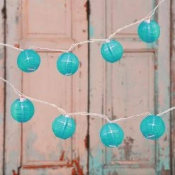 LUMABASE Nylon Lantern String Lights in Turquoise -Cheap Garden Center Store turquoises aquas lumabase citronella candles torches 76501 44 1000
