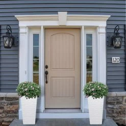 Worth Garden 11 in. W x 22 in. H White Plastic Tall Rectangular Planter (2-Pack) -Cheap Garden Center Store white matte worth garden plant pots g816a05 1f 1000