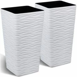 Worth Garden 11 in. W x 22 in. H White Plastic Tall Rectangular Planter (2-Pack)