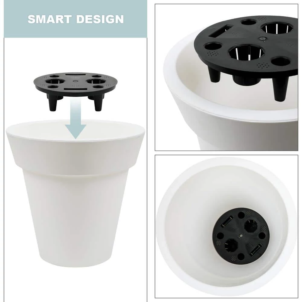 Worth Garden 12 in. Dia x 12 in. H White Self-Watering Plastic Round Planter Pots with Liners (2-Pack) 7 Worth Garden 12 in. Dia x 12 in. H White Self-Watering Plastic Round Planter Pots with Liners (2-Pack) - Image 5