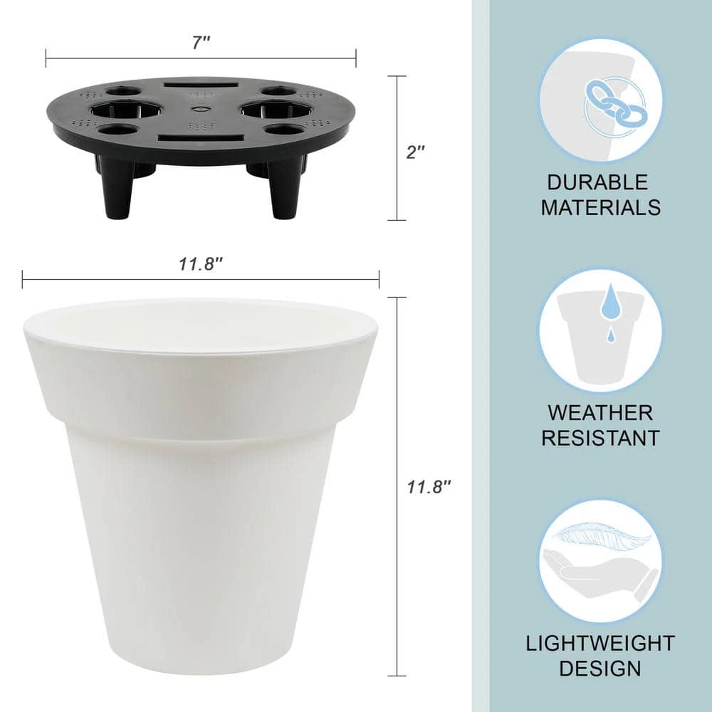 Worth Garden 12 in. Dia x 12 in. H White Self-Watering Plastic Round Planter Pots with Liners (2-Pack) 5 Worth Garden 12 in. Dia x 12 in. H White Self-Watering Plastic Round Planter Pots with Liners (2-Pack) - Image 3