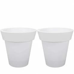 Worth Garden 12 in. Dia x 12 in. H White Self-Watering Plastic Round Planter Pots with Liners (2-Pack)