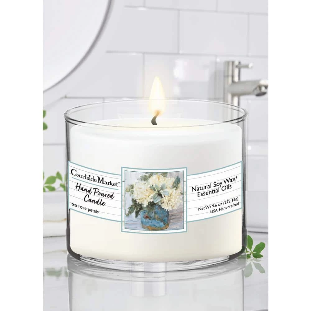 Courtside Market Hydrangeas Circular Candle Glass 9.6 oz. 3 Courtside Market Hydrangeas Circular Candle Glass 9.6 oz.