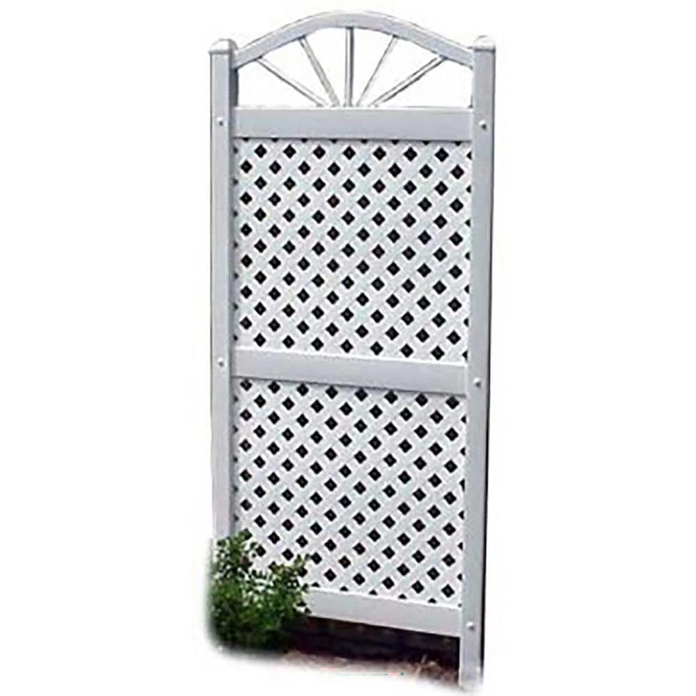 Dura-Trel 62 in. x 28 in. White Vinyl PVC Sunburst Trellis with White Lattice 3 Dura-Trel 62 in. x 28 in. White Vinyl PVC Sunburst Trellis with White Lattice