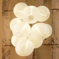 LUMABASE Battery Operated String Light with 6 in. Nylon Lanterns in White (10-Count) -Cheap Garden Center Store whites lumabase citronella candles torches 57001 1f 1000