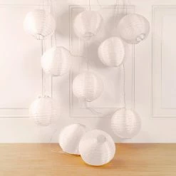 LUMABASE Battery Operated String Light with 6 in. Nylon Lanterns in White (10-Count) -Cheap Garden Center Store whites lumabase citronella candles torches 57001 44 1000