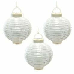 LUMABASE 8 in. Solar White Nylon Round Lantern (3-Pack)