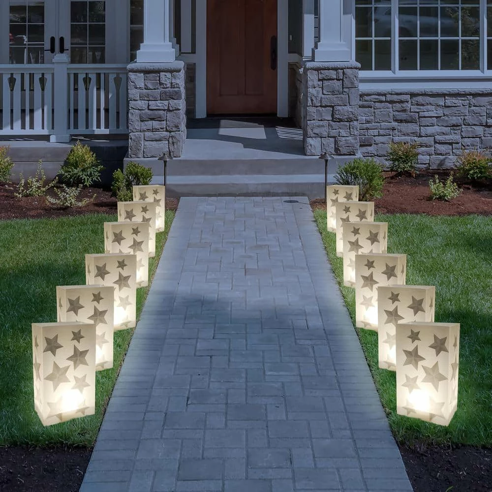 LUMABASE Battery Operated Luminaria Silver Stars Kit with Timer (6-Count) 6 LUMABASE Battery Operated Luminaria Silver Stars Kit with Timer (6-Count) - Image 4