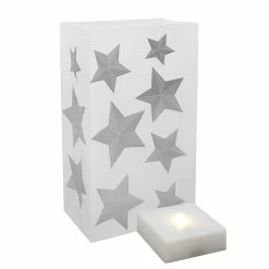 LUMABASE Battery Operated Luminaria Silver Stars Kit with Timer (6-Count)