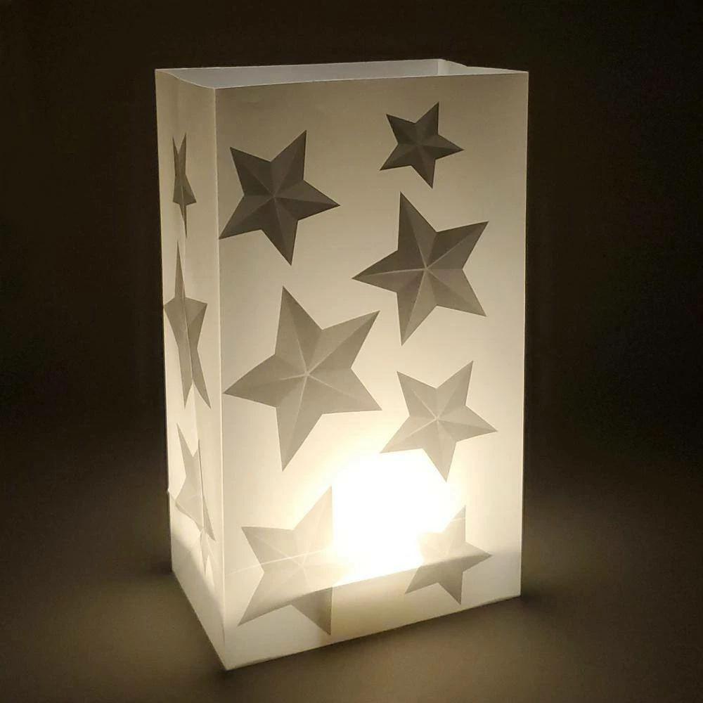 LUMABASE Battery Operated Luminaria Silver Stars Kit with Timer (6-Count) 4 LUMABASE Battery Operated Luminaria Silver Stars Kit with Timer (6-Count) - Image 2
