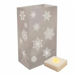 LUMABASE Battery Operated Luminaria Silver Snowflake Kit with Timer(6-Count)
