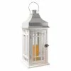 LUMABASE Lantern 9 in. x 20 in. White Wooden Lantern Chrome Roof with LED Candle -Cheap Garden Center Store whites lumabase citronella candles torches 95001 64 1000