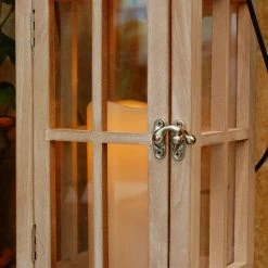 LUMABASE Lantern 7 in. x 17 in. Wooden White Washed Lantern Black Roof with LED Candle -Cheap Garden Center Store whites lumabase citronella candles torches 95201 fa 1000