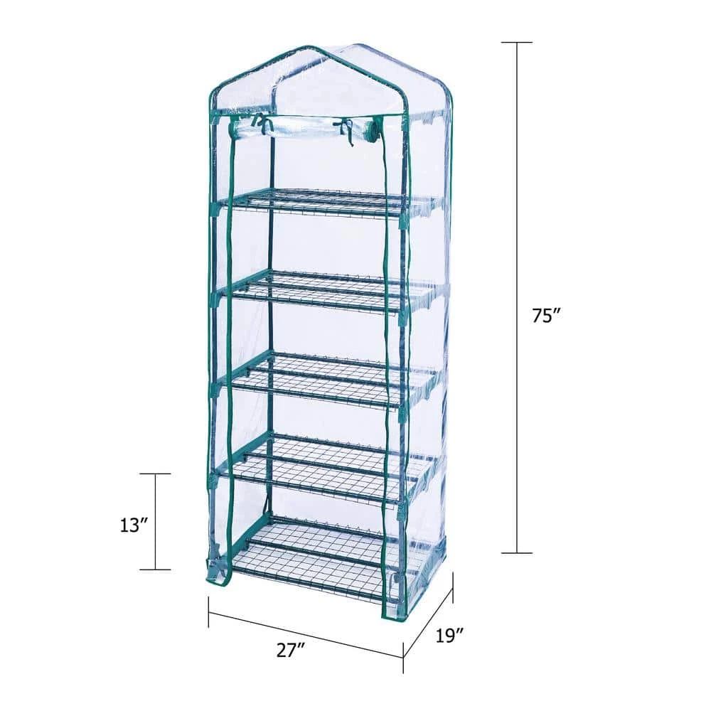 Worth Garden 2 ft. x 2 ft. x 6 ft. Green 5-Tier Mini Greenhouse Grow Tent 5 Worth Garden 2 ft. x 2 ft. x 6 ft. Green 5-Tier Mini Greenhouse Grow Tent - Image 3