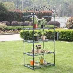 Worth Garden 27 in. x 19 in. x 63 in. Green Extra-Wide 4-Tier Covered Portable Greenhouse -Cheap Garden Center Store worth garden portable greenhouses 4404 1f 1000
