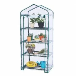Worth Garden 27 in. x 19 in. x 63 in. Green Extra-Wide 4-Tier Covered Portable Greenhouse -Cheap Garden Center Store worth garden portable greenhouses 4404 4f 1000