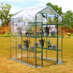 Worth Garden 5.5 ft. L x 4 ft. W Green 3-Tier 12-Shelf Walk-In Transparent Covered Greenhouse -Cheap Garden Center Store worth garden portable greenhouses g305a00 44 1000