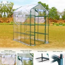 Worth Garden 5.5 ft. L x 4 ft. W Green 3-Tier 12-Shelf Walk-In Transparent Covered Greenhouse -Cheap Garden Center Store worth garden portable greenhouses g305a00 4f 1000