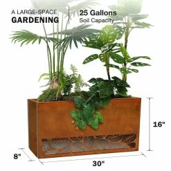 Worth Garden 30 in. L Rectangular Corten Steel Planter with Cut Out Leaves Pattern -Cheap Garden Center Store yellow rust worth garden plant pots g873a02 1f 1000