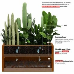 Worth Garden 30 in. L Rectangular Corten Steel Planter with Cut Out Leaves Pattern -Cheap Garden Center Store yellow rust worth garden plant pots g873a02 4f 1000