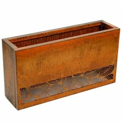 Worth Garden 30 in. L Rectangular Corten Steel Planter with Cut Out Leaves Pattern