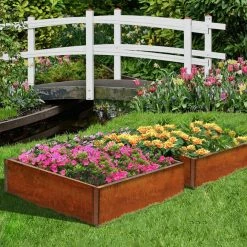 Worth Garden 32 in. L Rectangular Corten Steel Raised Bed -Cheap Garden Center Store yellow rust worth garden raised planter boxes g117a01 1f 1000