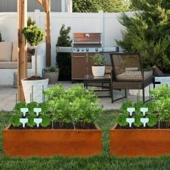 Worth Garden 32 in. L Rectangular Corten Steel Raised Bed -Cheap Garden Center Store yellow rust worth garden raised planter boxes g117a01 44 1000