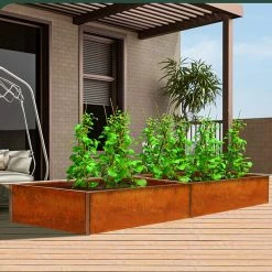 Worth Garden 32 in. L Rectangular Corten Steel Raised Bed -Cheap Garden Center Store yellow rust worth garden raised planter boxes g117a01 fa 1000