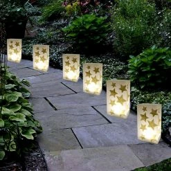 LUMABASE Stars Battery Operated Luminaria Kit with Timer (6-Count) -Cheap Garden Center Store yellows golds lumabase citronella candles torches 77106 4f 1000
