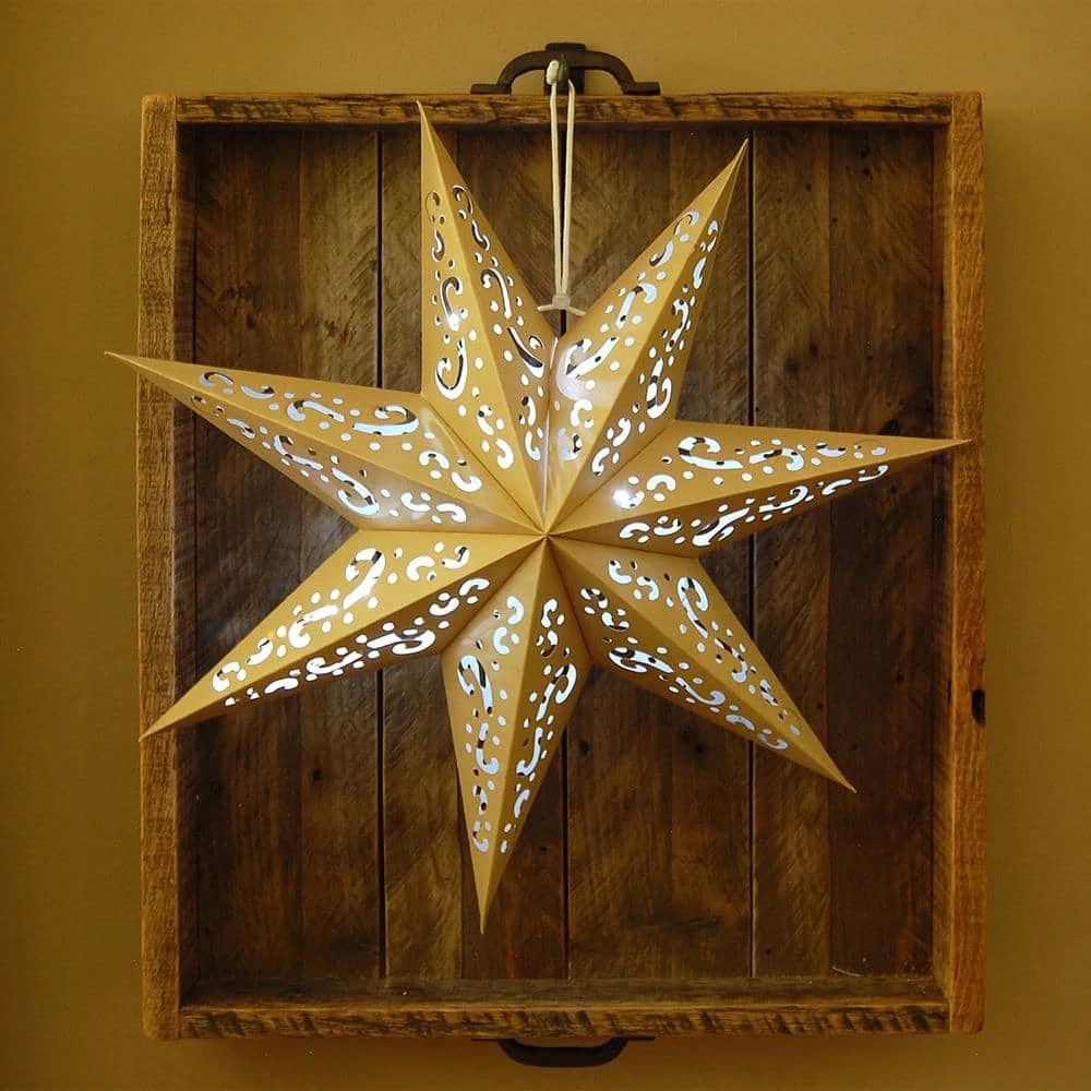LUMABASE Paper Lantern Gold 7 Point Star (3- Pack) 4 LUMABASE Paper Lantern Gold 7 Point Star (3- Pack) - Image 2